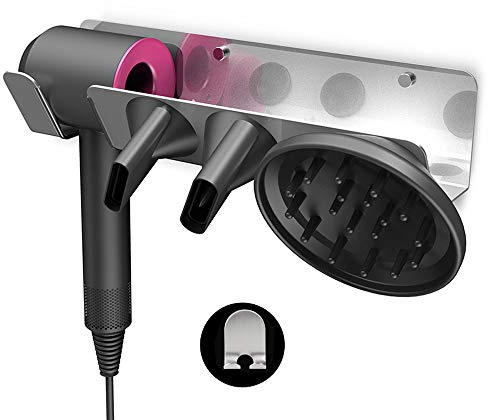 Hosoncovy Haartrockner Wandhalterung Ständer Föhn Rack Hook Organizer für Dyson Supersonic Haartrockner (Silber links)