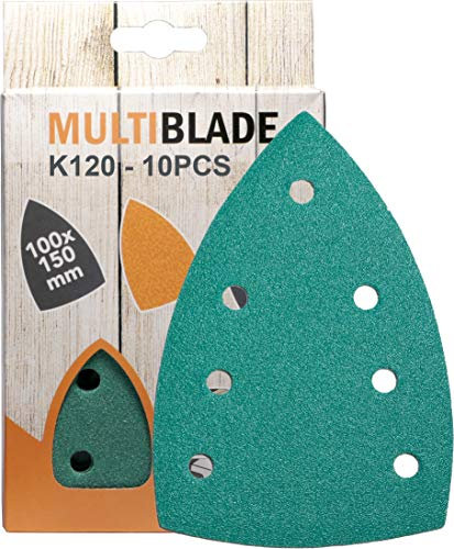 Multiblade Professioneller Klett Schleifblatt 100x150, 10 Stück, Korn 120, 7 Löcher, für Holz und Metall, Profesioneller Qualität, für Deltaschleifer, Schleifpads
