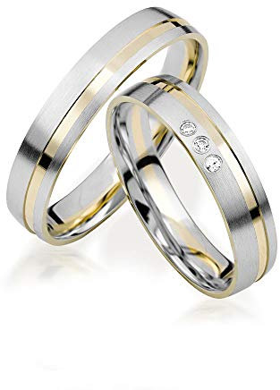 JC Trauringe Gold 375 Paarpreis Bicolor Gelbgold Weißgold I Eheringe breit 4 mm I Edle Partnerringe mit Gravur in edler Schatulle I 2 Hochzeitsringe Herrenring ohne & Damenring mit Steinen I J184