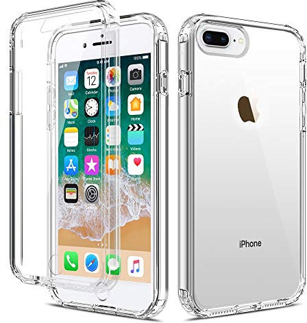 LAPOPNUT für iPhone Plus/7 Plus/8 Plus Hülle Durchsichtige Silikon 360 Grad Vollständiger Schutz Stoßfest und Kratzfest Feine Hülle Touchscreen Zweilagig Case Hülle für iPhone 7 Plus/8 Plus