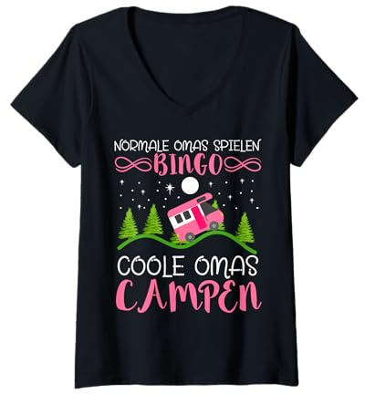 Damen Camper Oma Design Lustig Wohnmobile Rente Geschenk Camping T-Shirt mit V-Ausschnitt