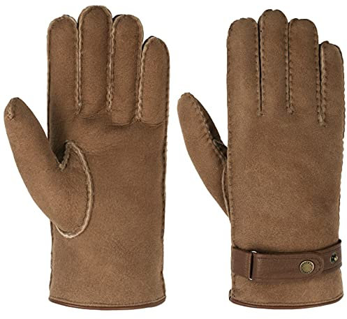 Stetson Deerskin Lambswool Handschuhe Herren - HANDMADE - Mit Lammwolle gefüttert - Aus 100% Hirschleder - Lederhandschuhe für Herren mit Druckknopfverschluss - Herbst/Winter Braun 9 HS