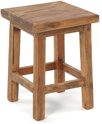 DESIGN DELIGHTS Rustikaler Holz HOCKER Massiv 48 | Mahagoni Holz, 48x35x34cm (HxBxT) | Sitzhocker, Pflanzenhocker, Beistelltisch