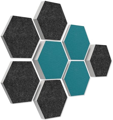 platino24 Schallabsorber COLORE aus Basotec G+ I Akustikpaneele mit Akustikfilz I 3D Wand-Paneele mit 8 Waben in Anthrazit & Petrol I Akustikplatten zur Schalldämmung in Büro, Studio & Wohnung
