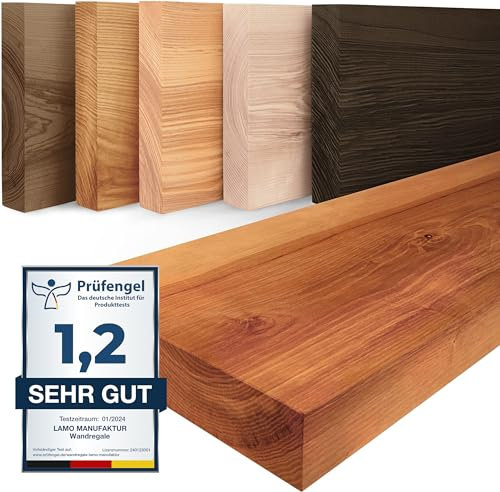 LAMO Manufaktur Wandregal Holz Gerade | Regal Farbe: Dunkel | Pure: ohne Montage Set | 160 cm