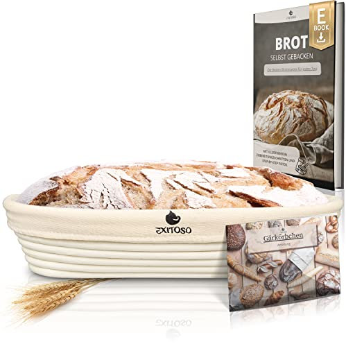 EXITOSO Banetones para Pan Ronda (Ø 25 cm) con Libro de Recetas Electrónico y Espátula Panadero - Cesta de Fermentación 1 kg de Masa - Utensilios para Hacer Pan Casero
