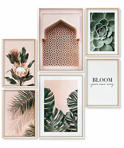 Heimlich® Premium Poster Set OHNE Bilderrahmen | 2 x DIN A3 & 4 x DIN A4 - ca. 30x42 & 21x30 | Stilvolle Poster Collagen mit passenden Bilder als Wanddeko » Pastell Monstera Pflanzen «