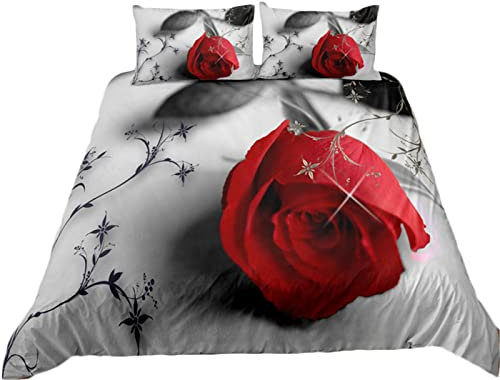 Meiju 2/3 Piece Bedding Duvet Cover Set for Single Double King Size, 3D Rose Print Bedding Set Soft Microfibre Duvet Sets With Zipper Quilt Cover + Pillowcases (Rose vine,220x240cm)