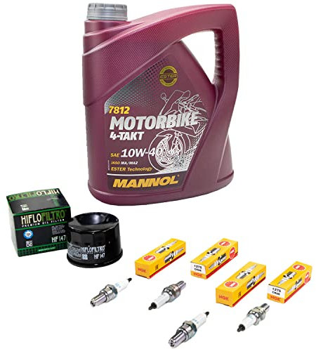 Wartungspaket Öl 4L + Ölfilter + Zündkerzen für Yamaha FZS 600 FZS600 RJ02 Baujahr 1998-2003