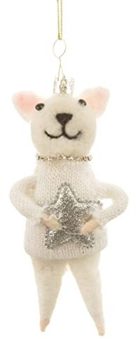 ecosoul Christbaumschmuck Deko Anhänger Katze mit silbernem Stern und Krone aus Filz weiß beige 1 Stück