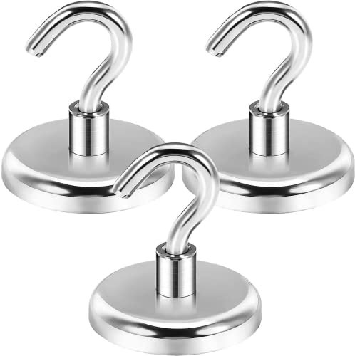 Wukong 3 Stück Magnethaken Extra Stark, 72.5KG(160LB) Magnet Haken Neodym Magnethaken, 42MM Super Starker Magnete mit Haken Magnetischer (Silber, 42mm)