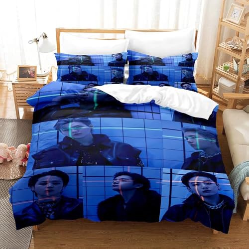 Enfunt-Home Kpop Boys Bettwäsche Set 135x200cm Mikrofaser - 3D Digital Print Bettbezug und 1 Kissenbezug 50x75cm for Suga Jimin Jin Jung Jook J-Hope Rap-Monster V