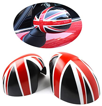 MINI R55-R61 coques de rétroviseurs latéraux, Extérieur Miroir Décor pour Mini Cooper One/S/JCW série R R55 R56 R57 R58 R59 R60 R61(Union Jack Rouge/Noir, rétroviseur latéral rabattable manuel