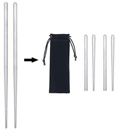 iBasingo Baguettes en titane 2 sections Couverts de camping pliables amovibles Vaisselle portable Petite vaisselle légère pour les activités pique-nique randonnée pêche Vaisselle Ti1007T