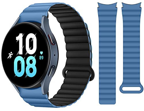 HITZEE Compatible con Correa Samsung Galaxy 7/FE/6 40mm 44mm/Galaxy Watch 6 Classic/Watch 5/Watch 4, 20mm Correas Magnético Silicona Band para Galaxy Watch 4 Classic/Watch 5 Pro, Azul-Negro