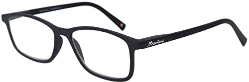 Super flache Lesebrille MR51 aus hochwertigem Kunststoff mit Federscharnier und Etui Schwarz + 1,50 dpt