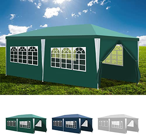 Herrselsam Pavillon 3x6m Garten pavillon Wasserdicht mit 6 Seitenwänden und 4 Fenstern Stabil Gartenpavillon UV-Schutz Wasserdicht Partyzelt Gartenzelt für Freien, Party, Hochzeit, Grün