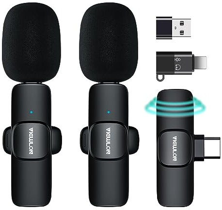 VIEWLON Wireless Lavalier Microphone Mini for iPhone iPad/Android/PC, Lapel Wireless Dual Mic