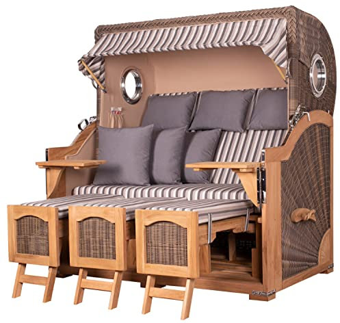 bene living Strandkorb-Set Ammersee 3-Sitzer Teak - PE grau - Modell 545 - Liftersystem