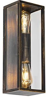Qazqa Industrie außen Wandleuchte, Außenlampe mit Glas, Wandlampe für den Garten - Charlois - Gold, max. 40W, Geeignet für LED, 14cm, IP44, 2-flammig