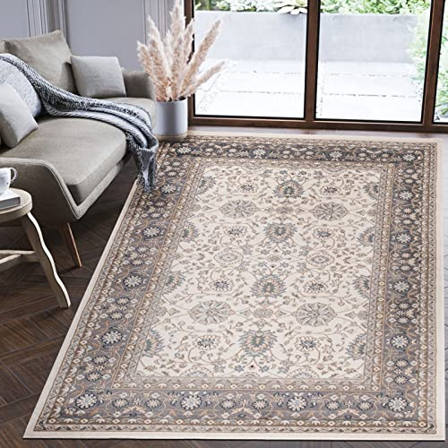 Mazovia Teppich Flur 160x220cm Creme Klassisch Weich Pflegeleicht Blickfang | Teppich für Eingangsbereich Küche Büro Wohnzimmer Schlafzimmer Beige Fußbodenheizungsgeeignet Reinigungsmittelbeständig