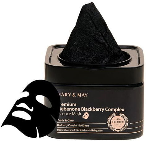 Mary&May Premium Idebenon Blackberry Complex Essence Mask – Quick-Dispenser Anti-Aging Korean Sheet-Maske | Vitamin C, Panthenol & Ceramid für Feuchtigkeit & strahlende Haut, 20 Stück