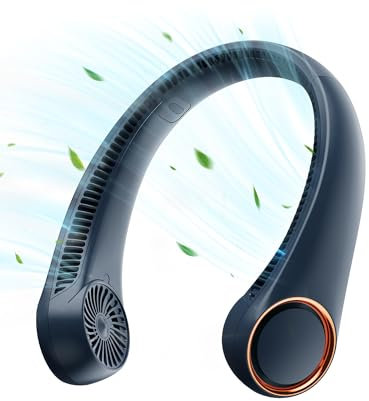 Gaiatop Portable Neck Fan, 360° Cooling, 72 Air Outlet, Lightweight Hands Free 3 Speeds 4000mAh USB Rechargeable Mini Personal Bladeless Fans, Wearable Birthday Gift for Men Women Navy Blue