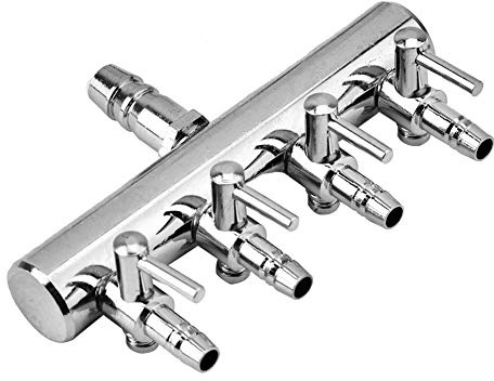 Ejoyous Aquarium-Luftverteiler, Aquarium-Schlauchverteiler, Edelstahl-Aquarium-Metall-Luftabsperrventil, Luftleitungs-Splitter, für 4/8-mm-Schlauch-Luftpumpe (8 bis 4 mm Vierloch-Splitterkopf)