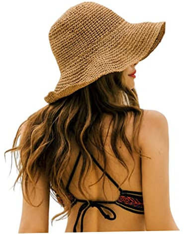 Sombrero de playa para mujer, sombrero de paja de verano para mujer, sombrero de paja plegable con ala ancha para mujer, sombrero de verano caqui, sombreros de verano para mujer, sombreros de sol para