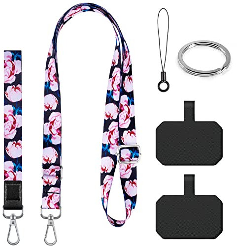 DGHYDZ Cell Phone Lanyard, Phone Lanyard Crossbody, Wrist Strap, lanyards for Keys, Universal Adjustable Shoulder Neck Straps for iPhone Case ID Badges and Most Smartphones (Paeonia)