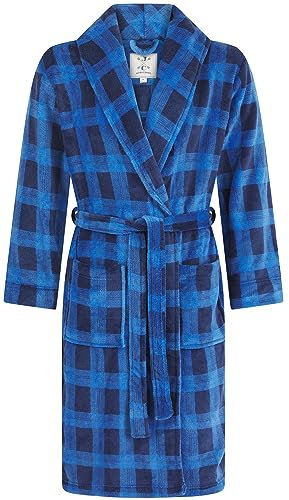 John Christian Vestaglia Uomo in Caldo Pile a Quadri Blu (XL)
