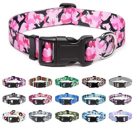 Mercano Hundehalsband Verstellbares, Weich Nylon Komfort & Robuster Gemustertes Hunde Halsband für Kleine Mittlere Große Hunde Welpen Katzen (M, Hund Camo Pink)