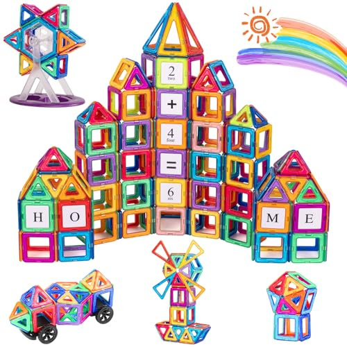 aaczly Magnetic Tiles 122PCS Magnetic Building Blocks Magnets for Kids Age 3+, Construction Toys Learning STEM Educational Christmas Birthday Gifts