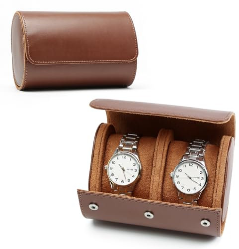 HNCY Scatola Orologi in Pelle PU, Portatile Custodia per Orologio Da Viaggio, Portaorologi per Uomo, Vintage Porta Orologi 2 Slot Adatta a Tutti Gli Orologi Da Polso E Smartwatch Fino a 50 mm