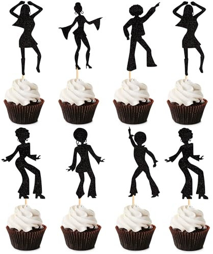 Blumomon 30 Stück 70er Disco Tanzen Cupcake Topper 70er Disco Kuchen Dekorationen Disco Cupcake Picks für Disco Ball Musik Theme Party Geburtstagsfeier Hochzeitsfeier Dekorationen