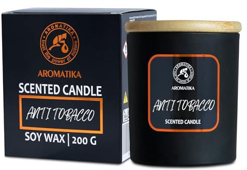 Duftkerze Anti-Tabak 200 g - Aroma Kerze mit ätherischem Pfefferminzöl - Aromatherapie Sojawachs Kerze - Duftkerze für Hause - Duftkerze im Glas - Kerzen für Raumduft - Duft für Männer