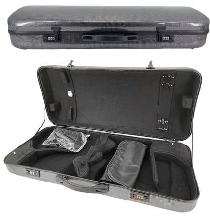 Vetimobato Verstellbarer Violinen-Doppelkoffer – für 4/4 Violine und 38,1–43,2 cm Bratsche – Hartschalen-Rucksack mit 4 Bogenhaltern, 2 Rückengurten – langlebig und leicht für Musiker (schwarze