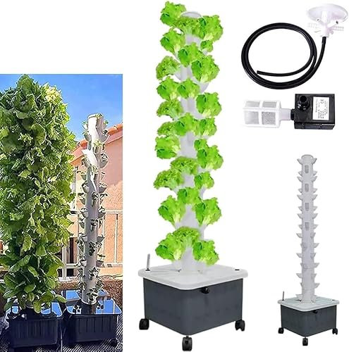 Torre idroponica, sistema di coltivazione acquaponica, kit di coltivazione aeroponica per torre da giardino per erbe, frutta e verdura con pompa idratante, adattatore, vaso a rete, 15 livelli 45 fori