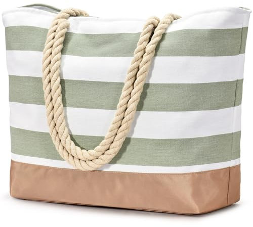 oscaurt Strandtasche Tote Bag mit Reißverschluss Große Shopper Tasche Wasserdicht Strandtasche XXL Badetasche Reisetasche Damen Umhängetasche Korbtasche Geschenke für Frauen