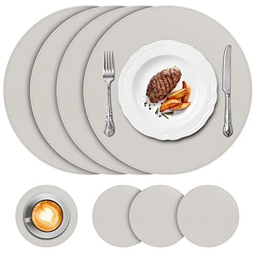 AEMIAO Tischsets 4er Set Abwaschbar Lederoptik Platzsets Wasserdicht Hitzebeständig Platzdeckchen und Untersetzer für Zuhause Restaurant Speisetisch (Beige, 4er Set)