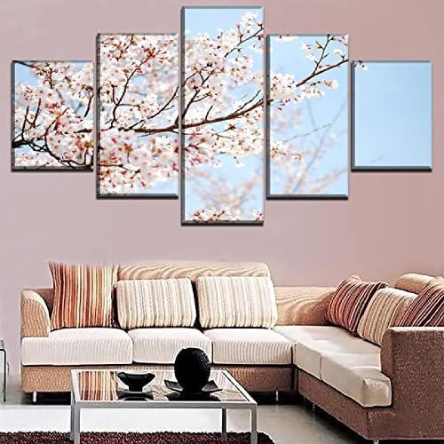 Ramo Fiori Di Ciliegio Stampe Quadri 5 Pezzi 150 X 100 Cm Quadro Su Tela 5 Pezzi Di Arte Della Parete Ufficio Cucina Bagni Camera Da Letto Decor -8J5B-P8D2-
