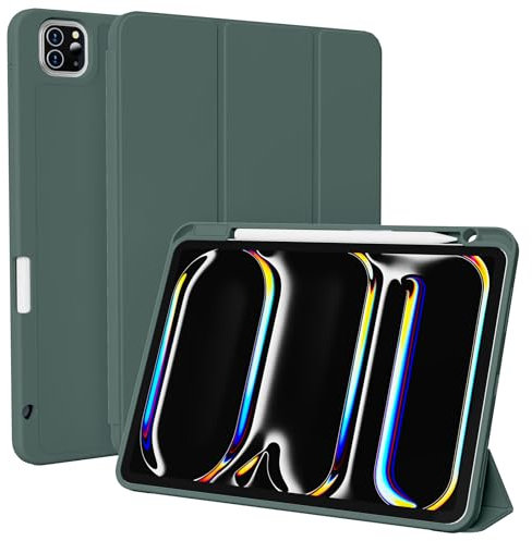 BQDIYOO für iPad Pro 11 Zoll Hülle M4 (2024) Mit Stifthalter, Hülle für iPad Pro 11 Zoll 2024 (A2836/ A2837/ A3006), Unterstützt Pencil Pro/USB-C, Auto Schlafen/Wachen, Grün
