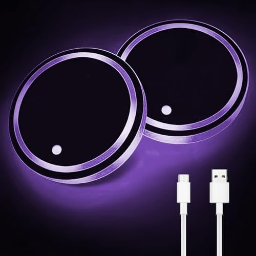 LED Coasters for Car, 2pcs Luminescent LED Cup Holders Lights With 7 Colors, USB Charging Car Cup Holder Insert, Car Accessories Interior Decoration Lights for All Models