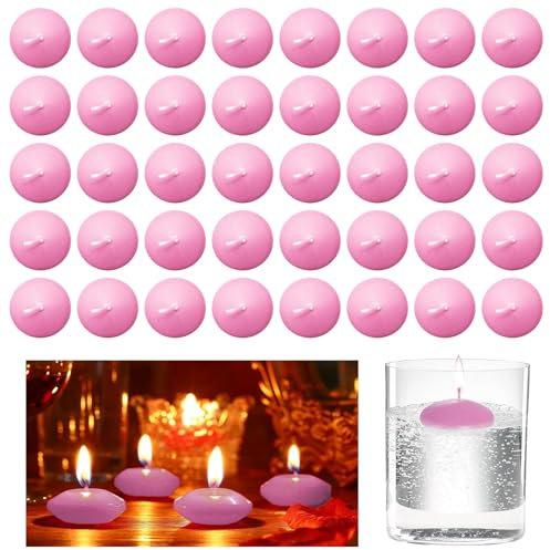 Scentoria Schwimmkerzen, 40 Stück Schwimmende Kerzen, Schwimmende Warme Teelichter, Weiss Teelichter Wachs, Für Hochzeit Pool Spa Badewanne Abendessen Weihnachten Deko 3,8x2cm(Rosa)