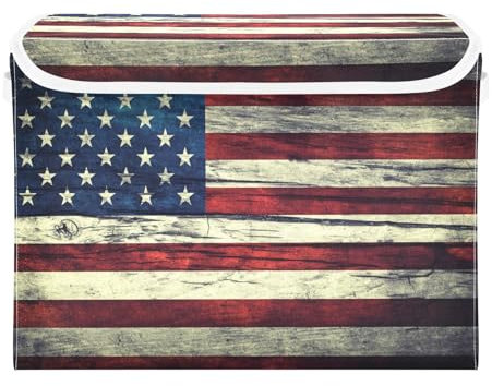 Yopersonalizes Aufbewahrungsboxen mit Deckel, Vintage-Stil, USA-Flagge, zusammenklappbar, Stoff-Aufbewahrungswürfel mit Griffen, Aufbewahrungskörbe für Regale, Kleidung, Spielzeug, Kleiderschrank, 42