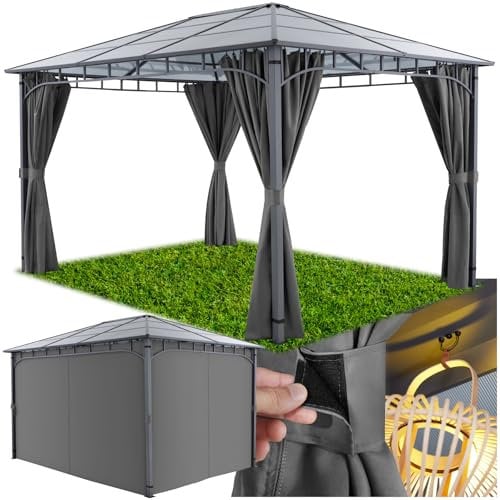 tectake® Pavillon de Jardin Tonnelle de Jardin Exterieur Tente de Reception 3x4m Cadre Solide en Aluminium INOX, Toit étanche avec Parois enroulables, Protection Anti-UV, Barnum Chapiteau Gazebo