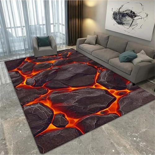 Bereich Teppich Vulkan Lava Magma 3D Bereich Teppich Gaming Carpet FüR Jungen Teenager Zimmer Gamer Teppiche Kinder Spielmatte Schlafzimmer Wohnzimmer Dekor Boden Area Rug (Colour 1,80x160 cm)