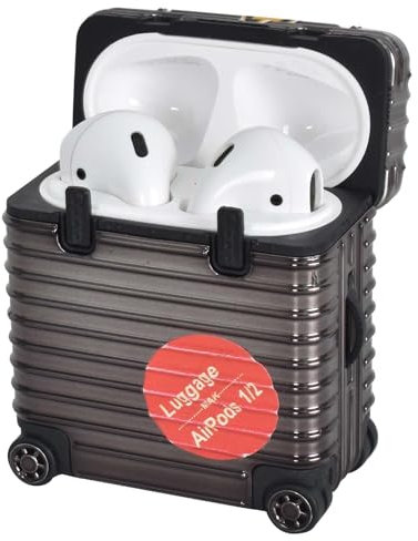 Custodia in Silicone Compatibile con Airpods 1a/2a, Case Cover Protettiva in Premium Silicone, Design Bagage, Résistant aux Chocs, Prise en charge de La Recharge avec et Sans Fil (Nero)