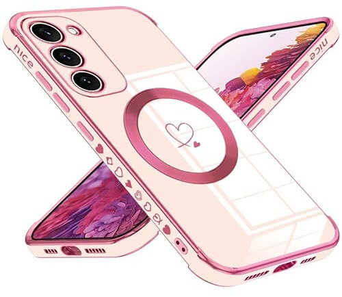 Keteen für Samsung Galaxy S22 Hülle für Magsafe, Magnetisch Handyhülle Samsung S22 Dünne Flexible TPU Silikon Galvanisierte Stoßfeste Kratzfest Schutzhülle Case für Samsung Galaxy S22-Rosa