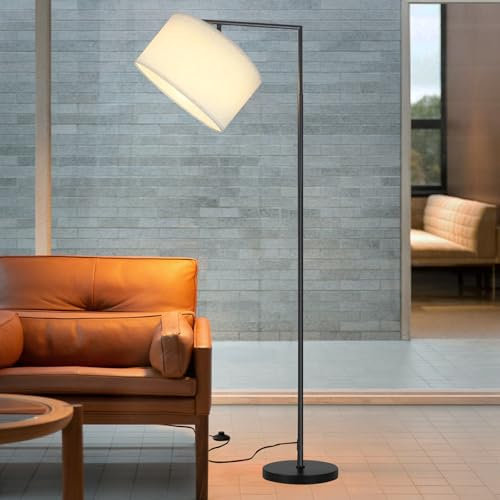 ZMH Stehlampe Wohnzimmer Bogenlampe Retro - Stehleuchte Schlafzimmer E27 Standleuchte Modern Weiß Design Leselampe 166cm Fußschalter Stoffschirm für Sofa Büro Hotel Max. 40W(Ohne Leuchtmittel)